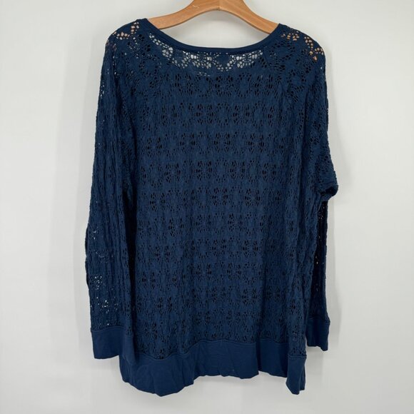 Chico's 3 Blue  Long Sleeve Pullover top shirt stretch knit lace Size XL - Picture 7 of 8